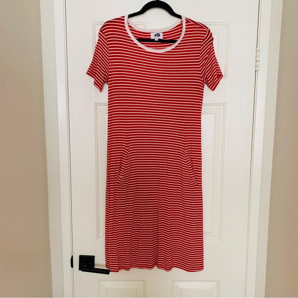 Red Stripe Jersey Knit TShirt Dress